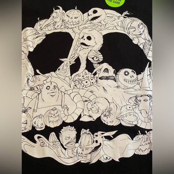 Nightmare Before Christmas Glow In The Dark Jack Head Crew Neck Short Sleeve Black Adult T Shirt Xs - Foto 11